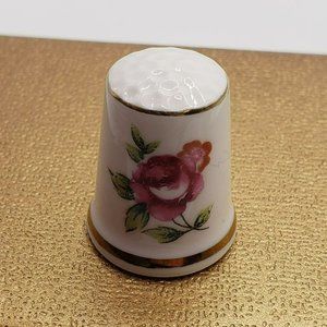 Vintage Bone China Japan Royal Worcester Pink Rose Floral‎ Thimble Gold Trim